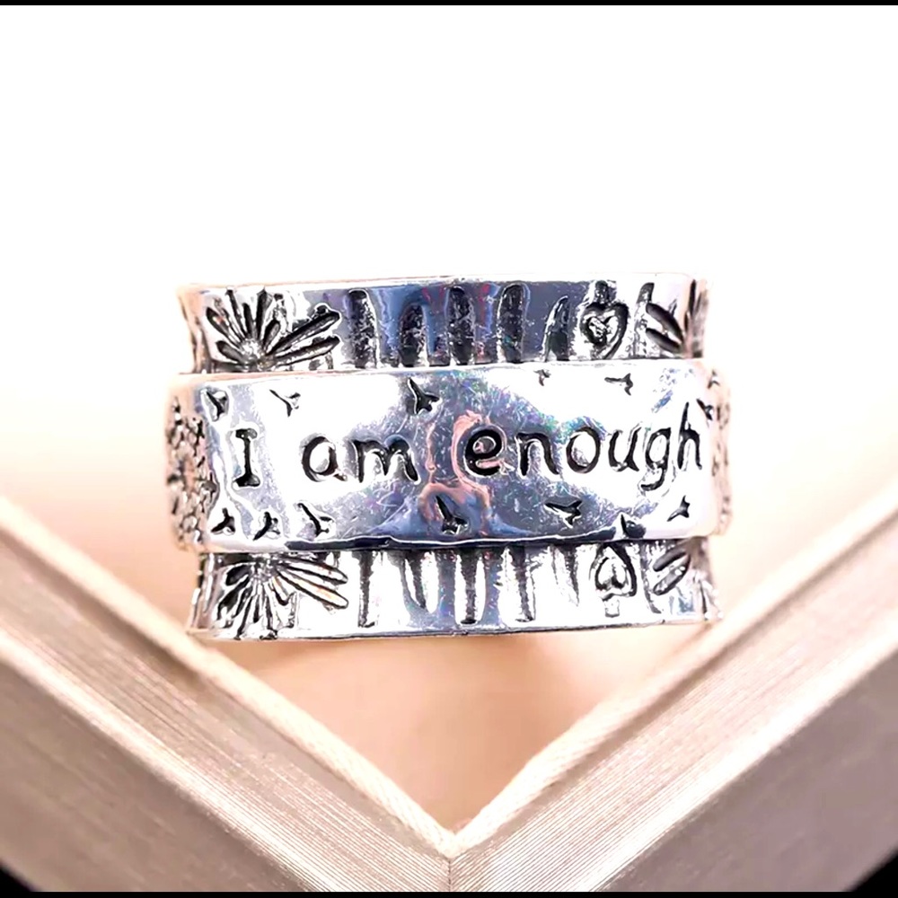 ☘️Vintage Antique Silver tone “I Am Enough” Ring